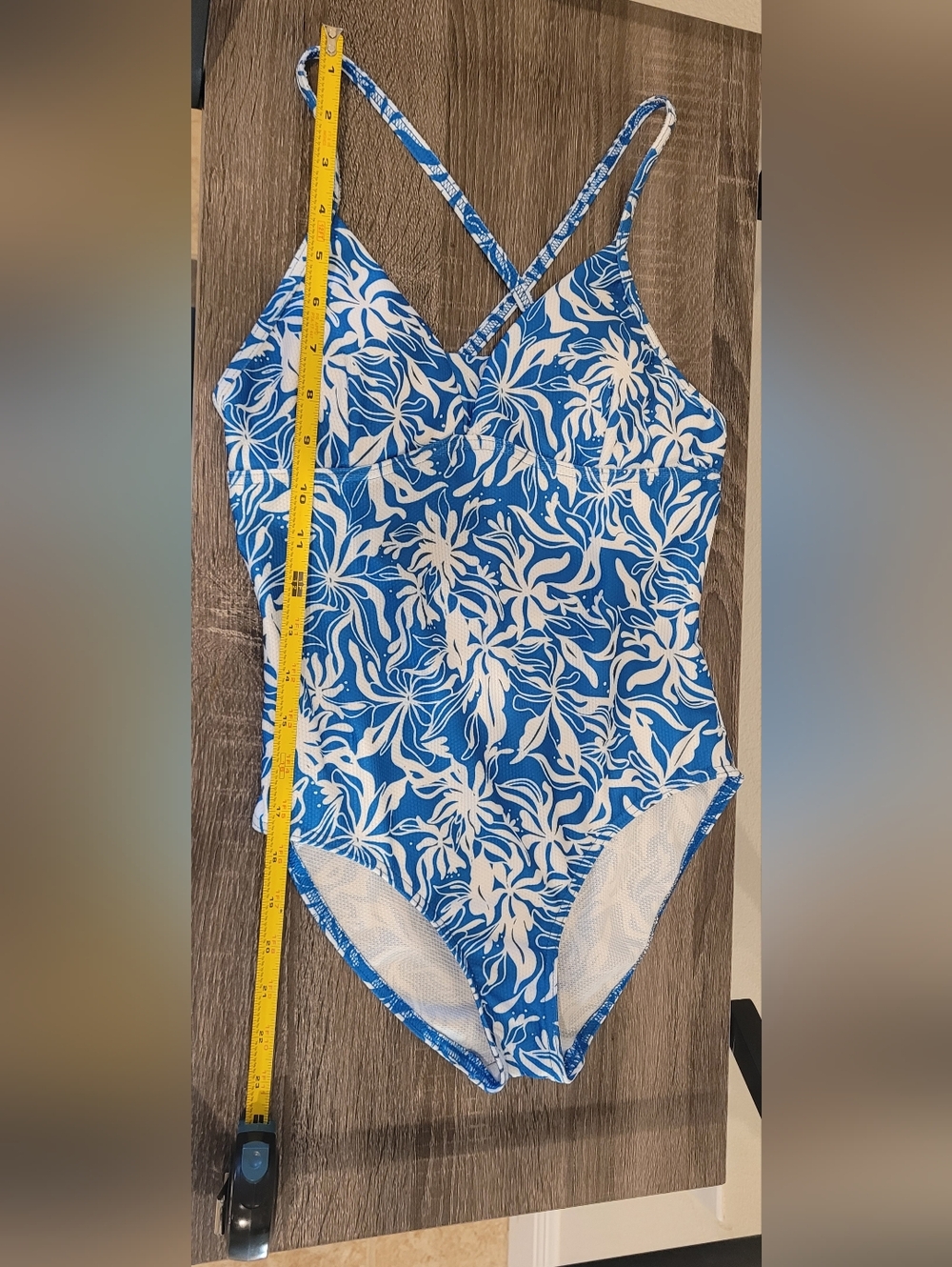 Decathalon Girl Swimsuit One Piece Blue and White Floral Size 12 - Picture 9 of 12